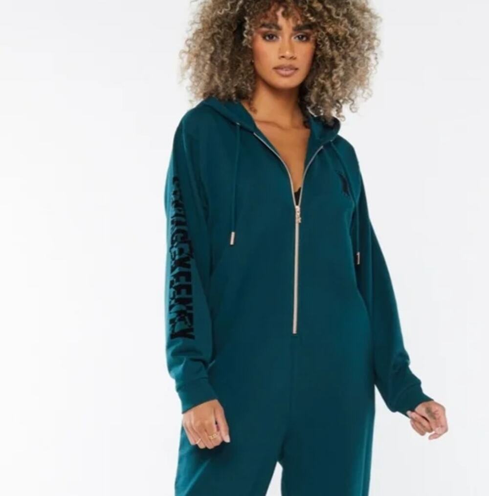 Savage X Fenty Showgirl Hooded XL Green Pajama Jumpsuit Cozy Lounge Sleepwear